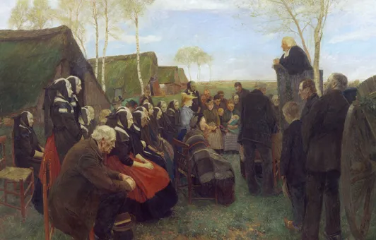 Gottesdienst im Moor, Öl auf Leinwand,  1895,  Gemäldegröße 235x376 cm.